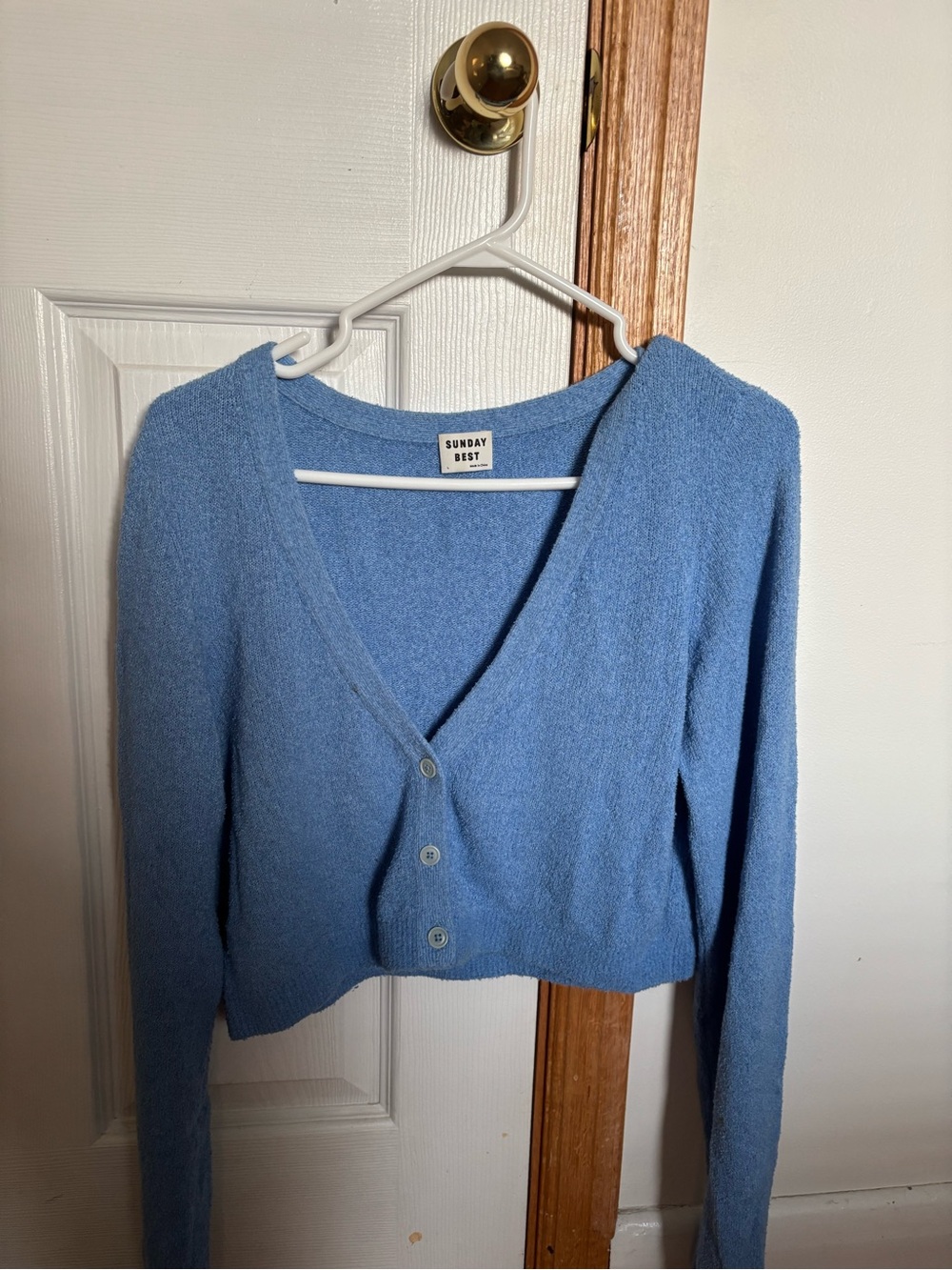 Sunday Best Sky Blue Cropped V-Neck Button Cardigan